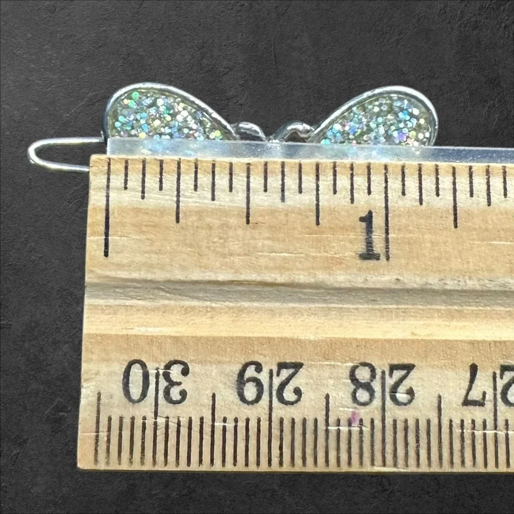 Unmarked‎ Butterfly Hair Clip/Barrette.Silver Toned Glitter Enamel Y2K Fairycore